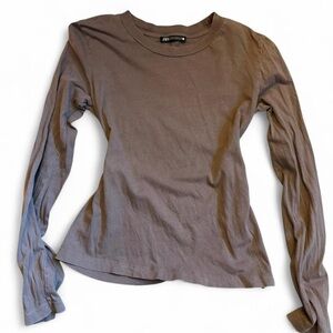 Zara Women's Brown Cotton Long Sleeve Tee